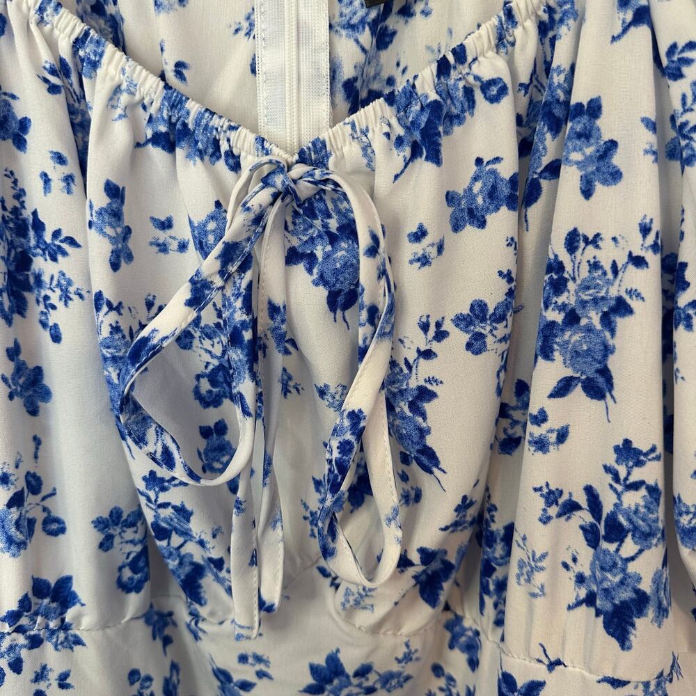 SHEIN Puff Sleeve Floral Milkmaid Maxi Dress Size 3X Peasant Split Thigh - Picture 5 of 9